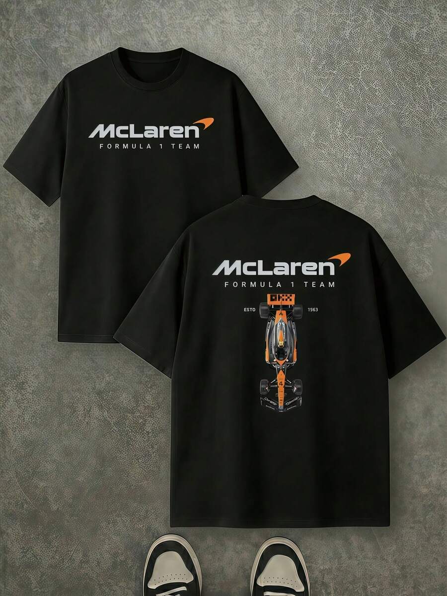 Men's Casual Racing F1 Inspired T-Shirt | Double-Sided Racing Car Print Design | Comfortable And Fashionable | Washable | Suitable For Everyday Wear, Outdoor Activities, Motorsport Events, Sports, Holidays And Parties - màu đen - Xem 1