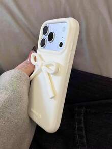 Bow-Knot Korean Ins Style White Bow Soft Silicone Phone Case Compatible With Iphone 17, 16 Pro Max, Compatible With Iphone 15 New, 14, 13, Anti-Fall Protective Cover, Unique Design - White - View 3