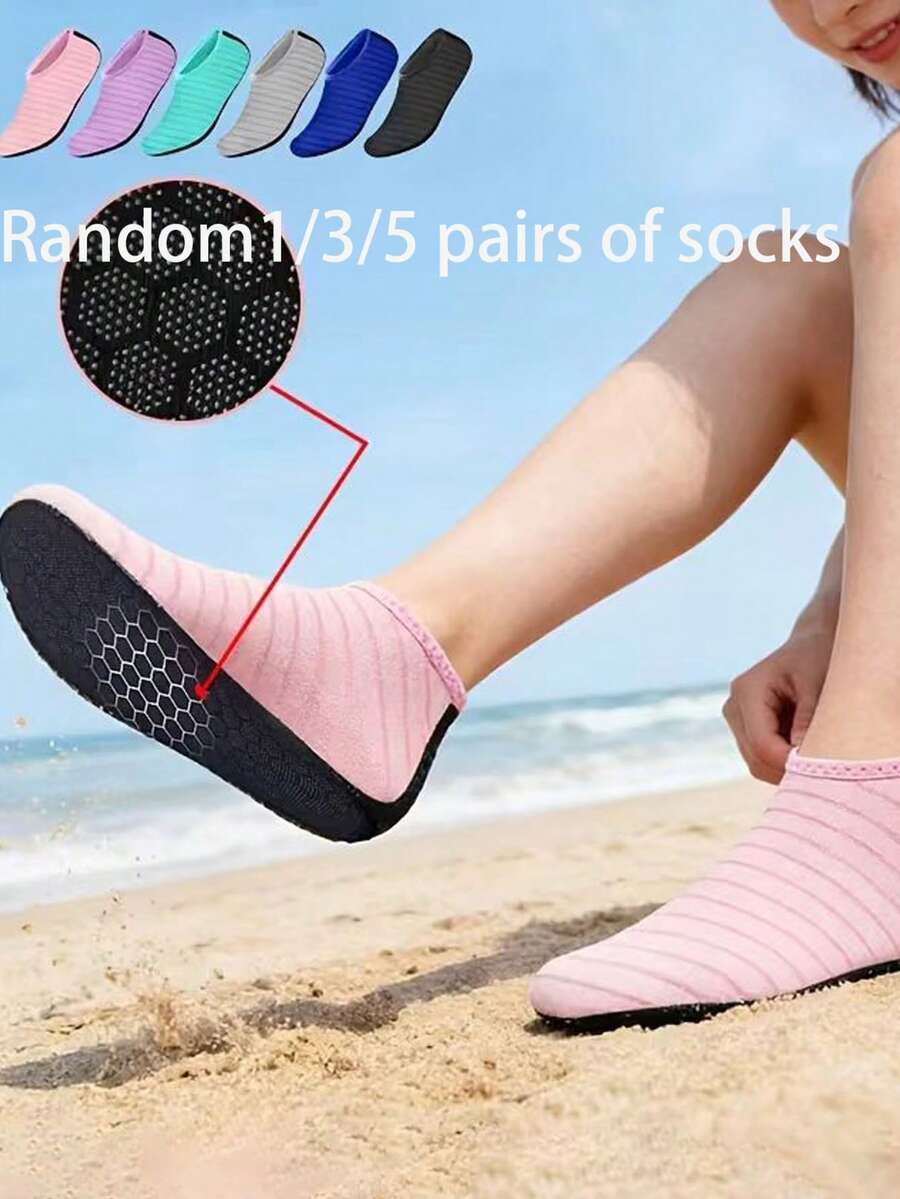1/3/5双随机加厚蜂窝底沙滩袜，防滑防割耐磨瑜伽健身地板徒步赤脚鞋袜 - 彩色 - 查看 1