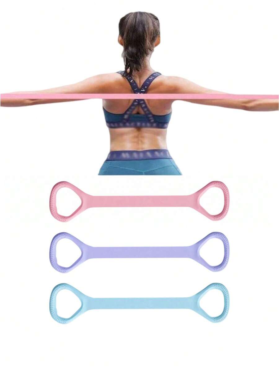 1/2/3pcs 8-Shaped Stretching Strap, Women Back Exposure Training Shoulder & Back Slimming Yoga Stretch Band, Thickened Silicone Elastic Rope - Pink - View 1