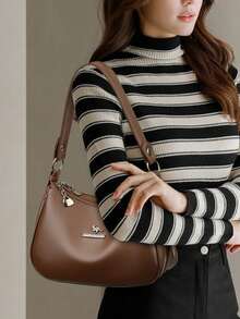 Túi đeo vai bằng da mềm mại, túi xách nữ công sở, thiết kế đơn giản, thời trang thành thị, mẫu mới năm 2026 dành cho các bà mẹ trung niên. - màu nâu - Xem 12