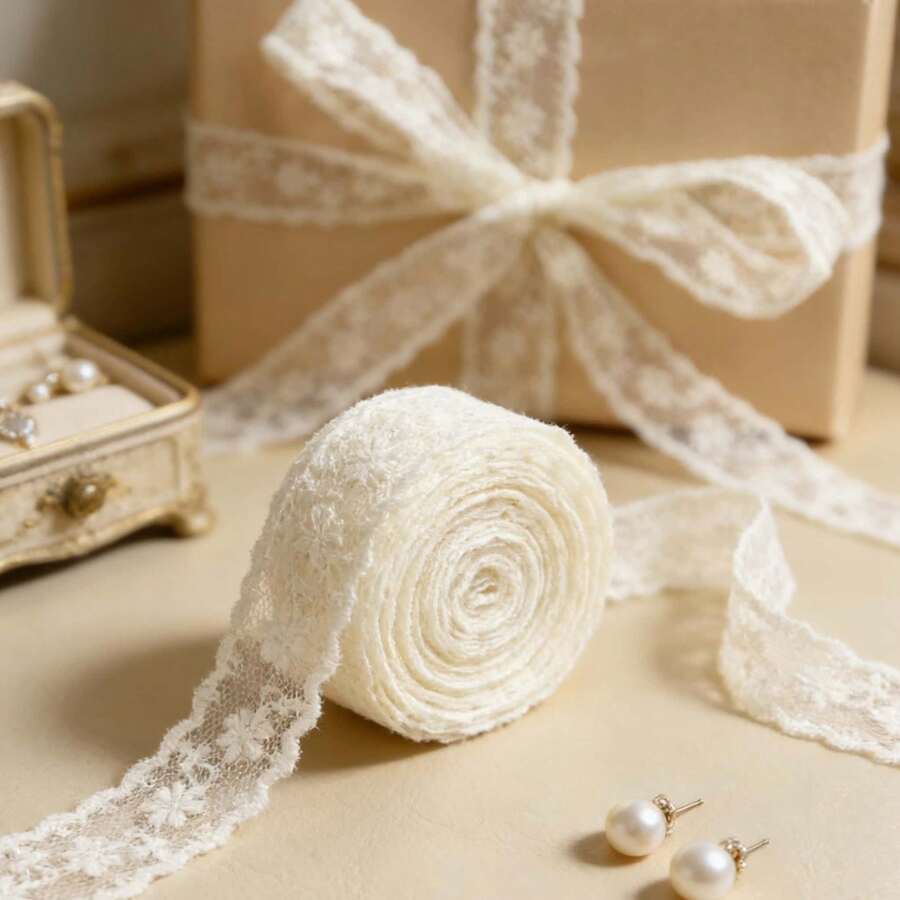 2 Yards/5 Yards 2cm Wide Floral Embroidered Lace Trim Ribbon Decorative Lace Fabric Suitable For Sewing Dresses, Wedding Decoration, Gift Wrapping, Clothing Edge Decoration DIY Handicrafts Accessories