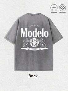 Mens Clothes;Summer Tops1 PCS "Modelo Cerveza" Beer - Themed Graphic Tee: Vintage - Washed Shirt (Available In Multiple Colors) With "Cerveza Modelo" Print, Double - Lion Logo Art, "CERVECERIA MODELO MEXICO 1925" Detail.Perfect For Fans Of Beer Culture, Retro - Inspired Fashion, And Statement - Making Style.Ideal For Adding A Festive Vibe To Your Look For Cinco De Mayo Celebrations (Embracing Mexican Beer Spirit) Or Anytime You Want To Embrace Drink - Themed, Christmas & Halloween & Thanksgiving Day & Valentine's Day & Pride & Father's Day & Easter & Mother's Day & New Year & Spring Festival, Men's Round Neck Printed Short Sleeve Casual Everyday T-Shirt, They Are Excellent Gifts For Friends And Family, 100% Cotton T-Shirts Feature, A Yhful And Fashionable Design, Graphic Tees Men, Graphic Tees Women, Cachorro Feliz, Back To Schoolsummer Outfits HPBP - Xám - Xem 3