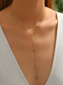 LIEBEIRIS 1件18K镀金极简主义锆石八角星Y形不锈钢项链，适合女性日常佩戴和作为礼物 - 金色 - 查看 2