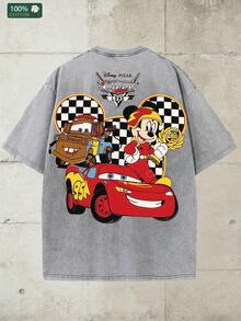 Disney Washed Double-Sided Pure Cotton Short-Sleeved T-Shirt For Men - Summer Loose Top With Cartoon Print - Casual Pullover Shirt - Grey - View 4