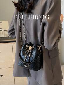 Túi xách nhỏ dáng xô, thêu hình thoi, dây xích, kiểu dáng thanh lịch dành cho nữ. - màu đen - Xem 3