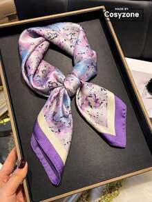 1pc Faux Silk Printed Women Bandana Hair Scarf, Versatile Spring/Summer Fashion Accessory, Headband, Neck Wrap For Dress - Mauve Purple - View 8