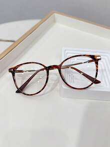 1副女士休闲复古方形/圆形豹纹时尚平底眼镜，适合日常佩戴和街拍 - 彩色 - 查看 7