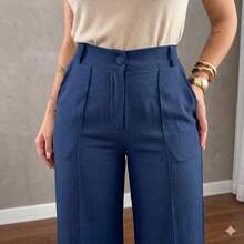 Duna Casual Wide Leg Palazzo Pants With Lining, Front Slit, Elegant And - 藏蓝色 - 查看 1