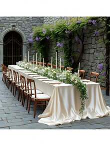 1件大号长方形纯白色缎面涤纶桌布，适用于婚礼、派对和宴会 - 可机洗，可重复使用，派对装饰用品，适合长桌、聚会、派对装饰 - 彩色 - 查看 28