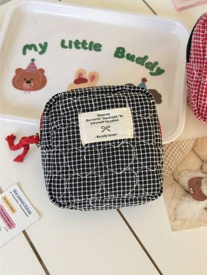 Rhombus Heart Plaid Cosmetic Bag Classic Set, Storage Pouch, Portable Large Capacity Toiletry Bag For Travel