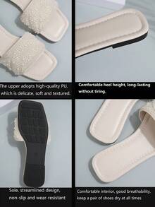 2026新款法式水晶装饰方头平底凉鞋，优雅套脚设计，适合搭配连衣裙，春夏秋季皆宜。 - 米色 - 查看 6