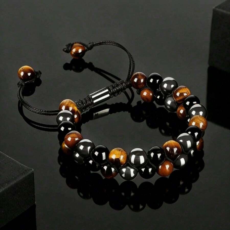 8mm Triple Protection Bracelet, Black Obsidian, Tiger Eye, Hematite Healing Crystal Bracelet, Jewelry Gift - Triple Protection - View 1