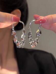 1对金属亮片花朵耳环，优雅流苏耳环，独特设计，女士款 - 白K - 查看 1