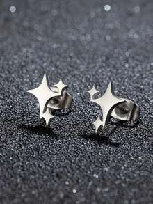 2只朋克风不锈钢星星耳钉，时尚中性设计 - 耳環 - 查看 1