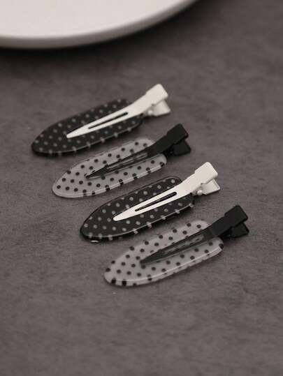 4pcs Black & White Acetate Fiber Hair Clips - Suitable For Women, Acrylic Alligator Clips, Cute Bangs & Curly Hair Accessories, Fashion Hair Styling Tools, Essential Makeup Item For Travel & Daily Use, Gift For Her, Claw Clips, Hair Slide, Hair Barrettes, Hairpin