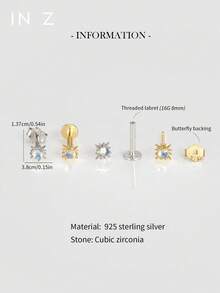 IN Z 1Pc 925 Sterling Silver Pure Natural Moonstone Inlaid With Miniature Sun Flat Back Labret Stud | Tiny Stud Earrings | Stacking Earring | Miniature Sun Earring | 925 Sterling Silver Jewelry | Suitable For Women's Daily Wear | Sold As 1 Piece (Not 1 Pair) - Natural Moonstone Mini Sun Earrings (per Piece) - View 4