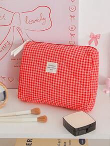 1Pc/Set Red Plaid Gilrs Make Up Bag Travel Toiletry Bag, Large Capacity Cosmetic Bag Pouch Handheld Makeup Bag Portable Toiletry Washing Bag Skincare Bag With Zipper Closure For Cosmetics,Brushes,Skincare,Lip Oil,Hand Cream,Sationery,Coin,Small Items,Make Up Case Makeup Pouch Cosmetic Organizer,Home Decor Livingroom Decor,Travel Essentials,Birthday Gift Wedding Bridesmaid Gift - Redberry Grid - View 18