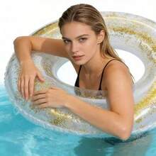 1pc Transparent Sequin Swimming Ring, Adult Transparent Inflatable Cute Underarm Thick Circle Large Buoyancy Swim Ring - Clear - View 31