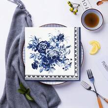 100/60/20pcs 13 * 13 Inch Disposable Blue Flower Patterned Napkins, Used For Various Occasions Such As Weddings, Christmas, Valentine's Day, Holiday Parties, Cafes, Friend Gatherings, Outdoor Picnics, Restaurants, Etc, - View 7
