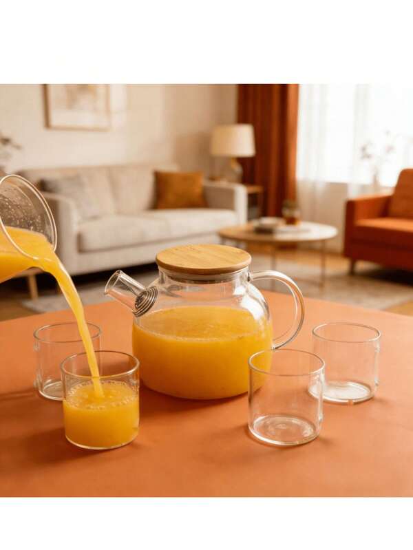 5 Stücke/Set großvolumiges explosionsgeschütztes Glas Tee-Set, einfach zu verstauen, elegantes Teebrauen, leicht zu reinigen, Zuhause Auswahl