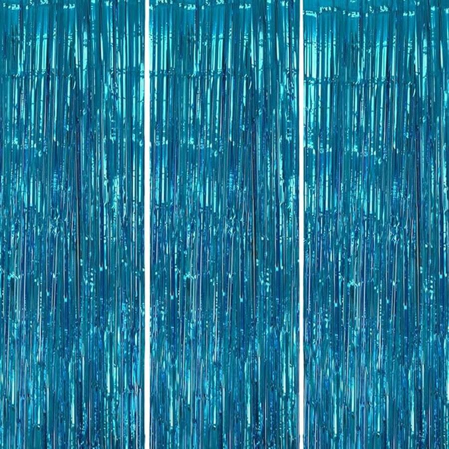 3pcs/Set 100*200cm Gold Tassel Ribbon, Shiny Metallic Texture Design, Suitable For Photography Studio Props, Birthday Party, Bridal Shower, Wedding Decoration, Backdrop, Party Decoration, Photo Booth Props - Lake Blue - View 1