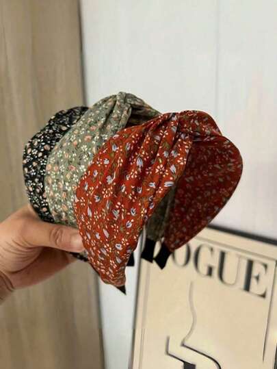 1条波西米亚风印花打结发带，女士款，可爱时尚发饰，厚实印花布发带