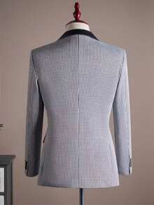 男士轻薄商务休闲千鸟格西装外套，适合商务、宴会和演出等场合 - 黑與白 - 查看 5