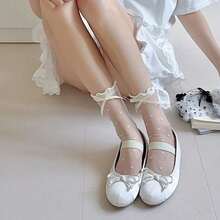 Black/White 2-Pack, Lace Mesh Stockings, Suitable For Women, Ultra-Thin And Transparent Nylon Ankle Stockings, Elastic Cuffs Perfect For Everyday Activities. Sheer And Pretty Summer Stockings, Suitable For Most Foot Shapes And Young Women. - 黑色 白色 - 查看 6