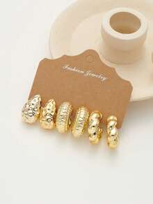 6-18pcs Fashionable Asymmetrical Shaped Earring Set, Lightweight CCB Material, C-Shape And Teardrop Design, Versatile Daily Wear For Women - Yellow Gold - View 3