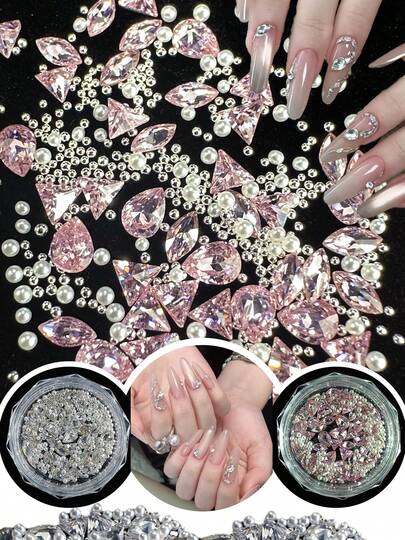 KIRAME 600Pcs DIY Nail Art Super Shiny Irregular Clear/Pink Rhinestone Mix Set, 3D Sparkly Nail Art Charms For DIY Manicure & Salon,DIY Nail Charms Nail Gems,DIY Nail Art At Home,Nails Salon,Nail Supplies,Halloween, Christmas Nails, New Year,Festival Gifts,Suitable For Crafts, Apparel, Fabrics, Footwear, Glassware, Jewelry Making - Multi-Size Sparkling Decor