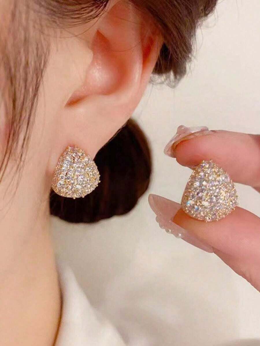 1pair Fashionable Exquisite Cubic Zirconia Teardrop Shaped Personalized Elegant Women Wedding Earrings - Bạc - Xem 1