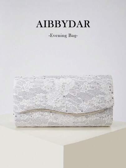 AIBBYDAR Women's Evening Clutch Bag, Solid Color Silver Lace Envelope Clutch Purse, Detachable Metal Shoulder Strap, Suitable For Balls, Parties, Gatherings, Weddings, Holiday Parties
