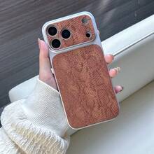 Snake 1pc Brown Leopard Print & Golden Element PU Leather Protective Phone Case, Suitable Compatible With Apple 17Pro/17/Air/17Promax/11/12/13/14/12 Pro Max/16 Pro/15 Series With Lens Protection, Holiday Gift - Multicolor - View 1