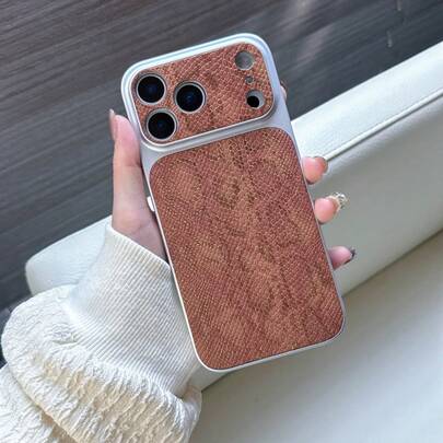 Snake 1pc Brown Leopard Print & Golden Element PU Leather Protective Phone Case, Suitable Compatible With Apple 17Pro/17/Air/17Promax/11/12/13/14/12 Pro Max/16 Pro/15 Series With Lens Protection, Holiday Gift