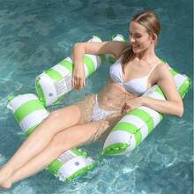 Cama flotante inflable a rayas, tumbona plegable para piscina, hamaca de agua para una persona - Multicolor - Ver 7