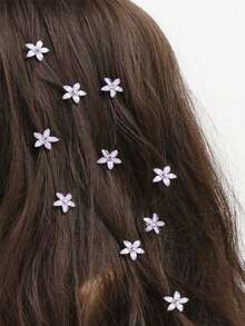 10pcs Girls' Sweet Minimalist Faux Flower Hair Clips, Versatile Daily Wear - White - View 2