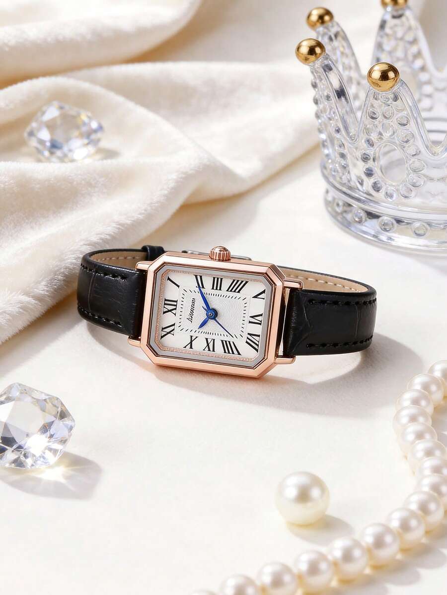 1pc Luxury Elegant Women's Quartz Watch, Square Dial With Classic Roman Numerals, High-Quality Alloy Case, Minimalist & Fashionable Style, Suitable For Casual, Office, Party And Other Occasions - White - View 1