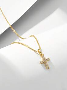 1pc S925 Sterling Silver Minimalist European & American Style Rhinestone Cross Niche Design Cross Pendant Necklace, Suitable As Gift For Daughter, Relatives, Friends, Girls Festival - Cross - View 5