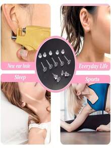 透明隐形塑料睡眠耳塞，无需摘取，防堵塞耳洞，耳钉，耳软骨耳环 - 彩色 - 查看 12