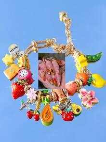 1件夏季水果DIY手链，可爱樱花手链，可爱樱桃吐司手链，可爱红草莓手链，趣味仿真食物手链，木瓜手链 - 金色 - 查看 3