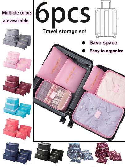 6pcs/Set Large Capacity Travel Packing Cubes, Waterproof Portable Clothes, Pants, Shoes, Socks Organizer Bags, Luggage Divider, Travel Essentials, Suitable For Vacation, Back To School, Dorm
