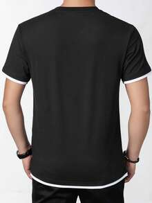 夏季高街地标地图印花短袖男士宽松圆领T恤 - 黑色 - 查看 2