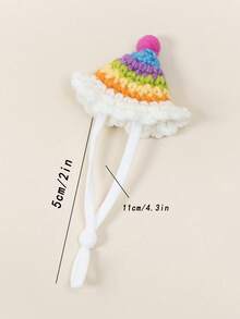1pc Handmade Knitted Miniature Rainbow Party Hat, Soft Plush Pom Pom Headwear, Cute Pet Costume Accessory, Fun Pet Photography Prop - Multicolor - View 5