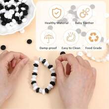 100pcs 12mm Flat Round Silicone Beads, Mixed Black And White Silicone Beads For DIY Crafts, Phone Chains, Bracelets, Necklaces, Keychains, Jewelry Making, Crafts, Bag Charms - Black and White - View 4