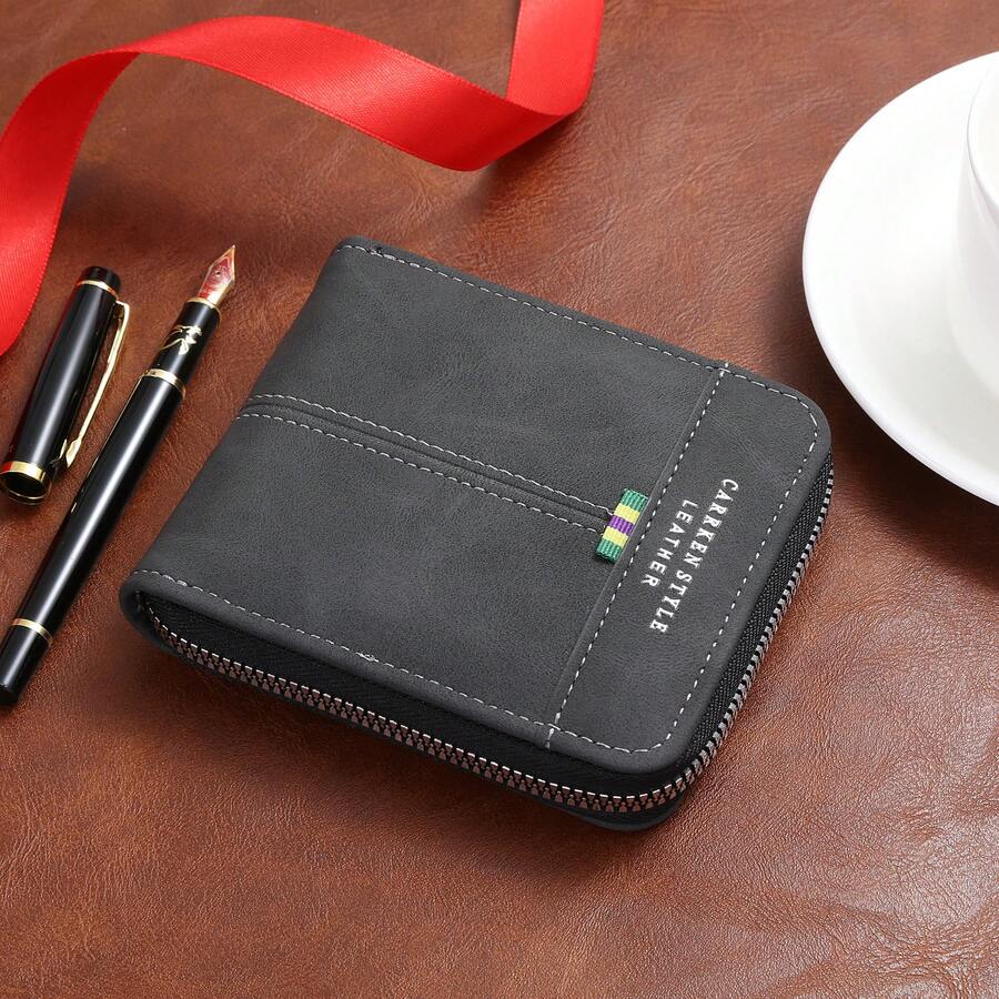 CarrKen 1pc New Vintage Stylish Multi-Function Zipper Wallet, Contrast Color Card Holder For Young Men And Students For Men Money Wallet Mini Wallet Purse Wallet Men Wallet Leather Small Wallet Travel Essential