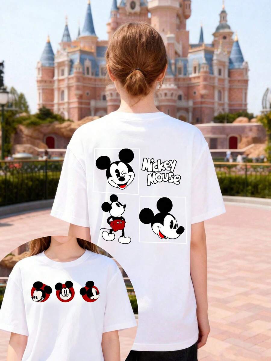 Disney Women's Casual Mickey Mouse Print Short Sleeve Cotton Round Neck T-Shirt Regular Fit - trắng - Xem 1