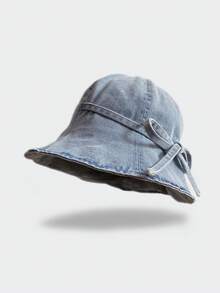 1pc Women's Washed Denim Bucket Hat, Daily Sun Protection Foldable Sun Hat - Women's Bucket Hat - View 10