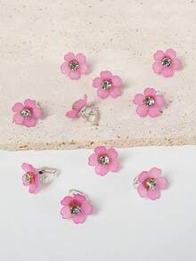 10pcs/Pack Cute Sweet Floral Hair Clips For Girls, White Flower Hair Accessories - Hot Pink - View 1