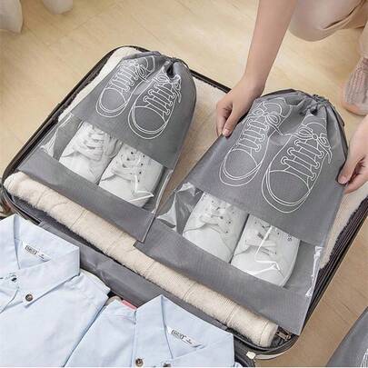 5 túi đựng giày chống bụi, túi đựng giày bằng vải không dệt dày dặn, túi đựng giày di động tiện dụng có dây rút.